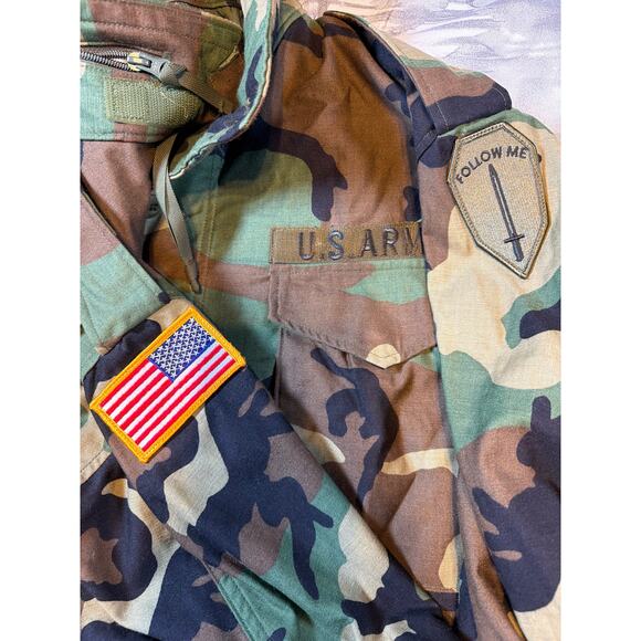 US ARMY Cold Weather Field Jacket Coat Woodland Camouflage Medium Long Y2K Gift - Picture 11 of 16